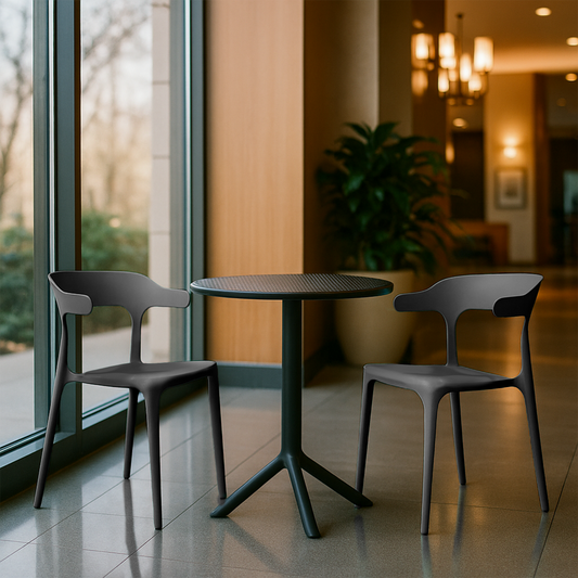 Custom Plastic Chairs: hue, coating, and branding options for businesses.